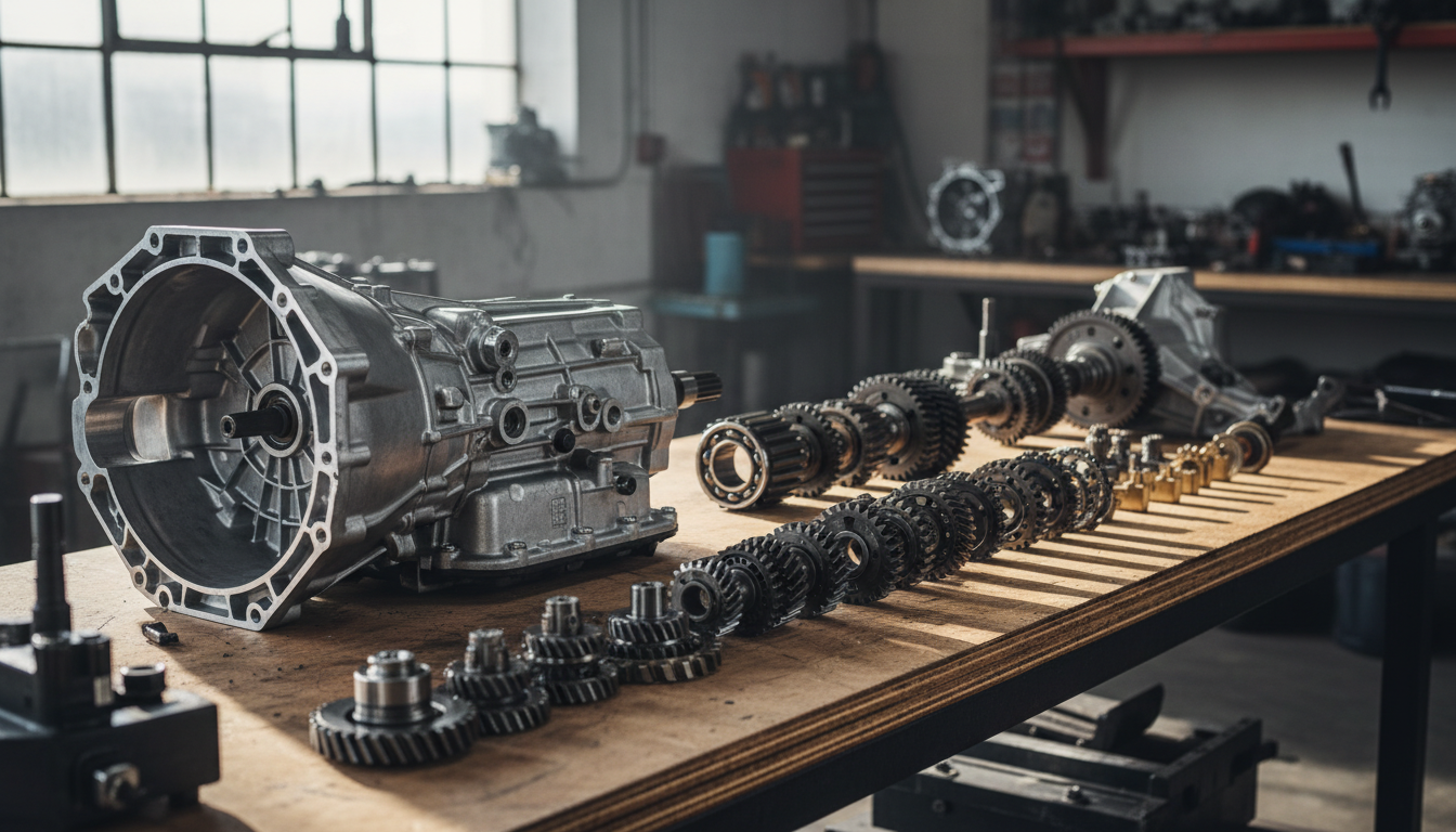 découvrez la vue éclatée détaillée d'une boîte de vitesse avec des schémas techniques précis et une explication complète de son fonctionnement.